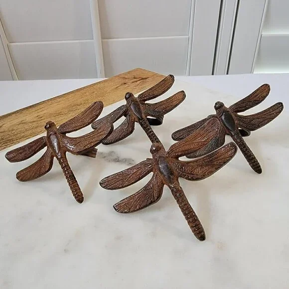 Four Dragonfly Napkin Ring Holders - Bronze Colored - Art Nouveau Style - Picture 3 of 7